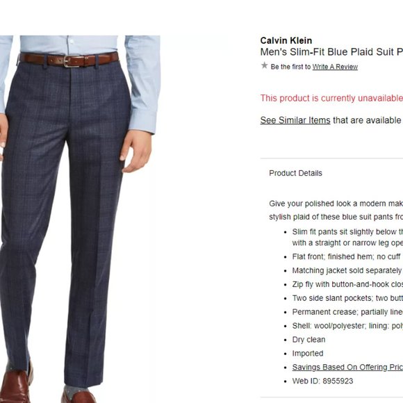 CalvinKlein Slim-Fit Blue Paid Suit Pant